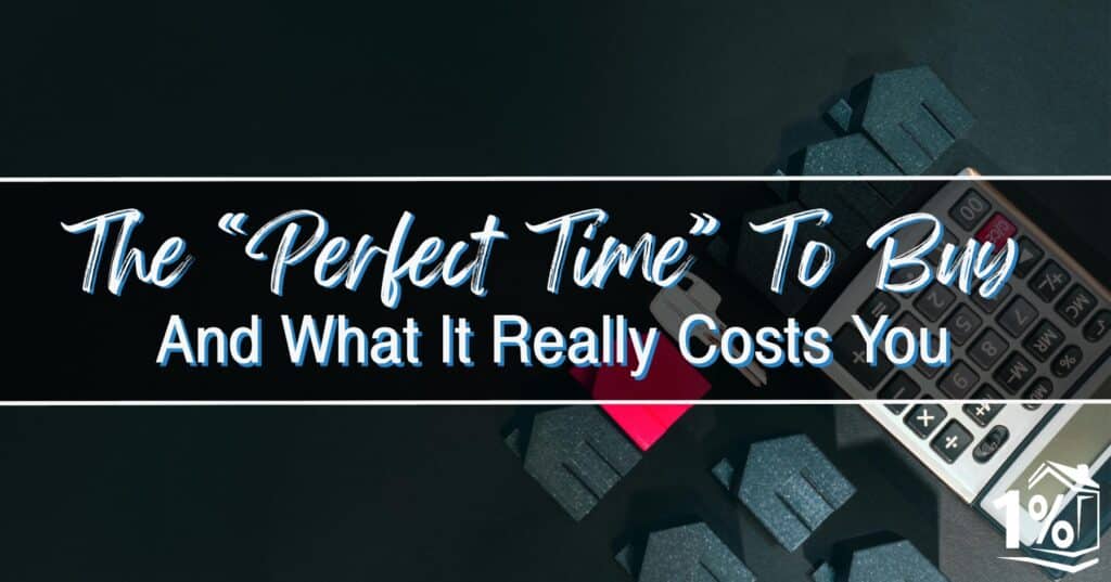 Blog title text over an image of a calculator and and simulated houses with one being red to insinuate “the one”