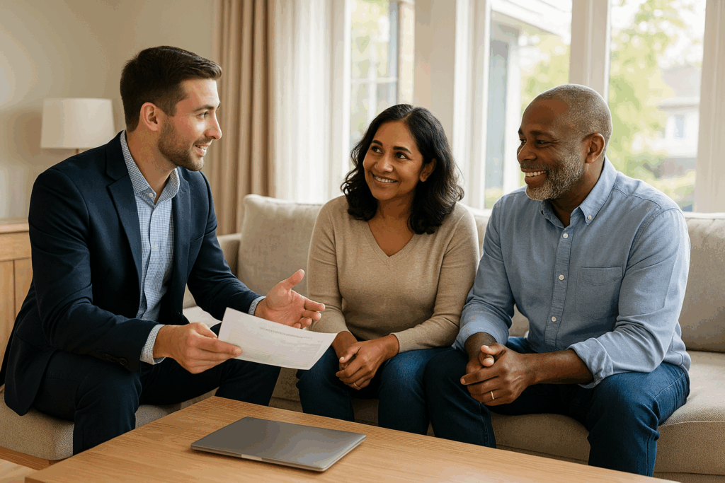 What is my home worth Columbus IN – real estate agent reviewing home value estimates with homeowners